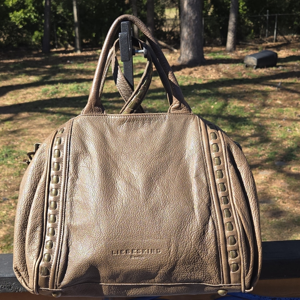 LIEBESKIND  BERLIN Pebbled Leather  Messenger Satchel Shoulder Studded Bag Purse